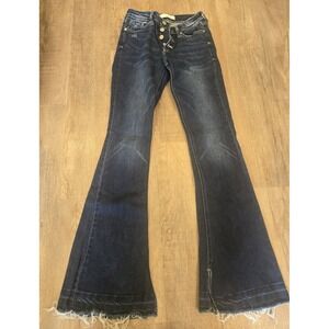 Kancan Button Fly Flare Bell Bottom Leg Jeans Size 7/27 High Rise Dark Wash